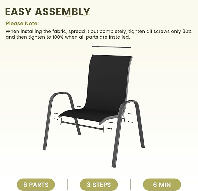 UDPATIO Patio Chairs Set of 4, Stackable Outdoor Dining Chairs with High Back, Breathable Textilene Fabric Outdoor Chair All Weather, 350LBS Capacity for Garden, Backyard (Black)