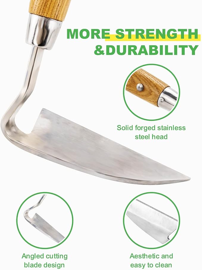 Sickle Hoe Japanese Weeding Sickle Garden Tool Japanese Weeding Tool Small Garden Hand Hoe Weed Scraper for Weeding Cultivating Trenching Japanese Stainless Steel Right Handed Hoe 13 Inch