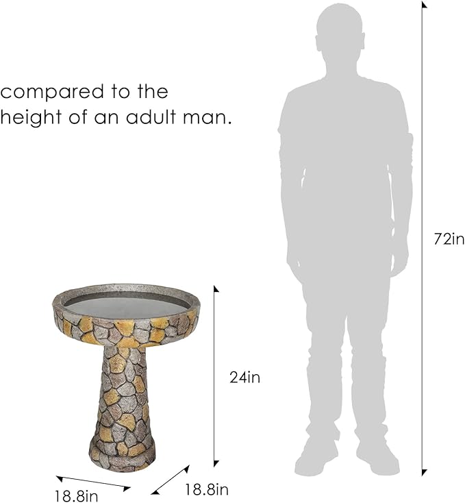 Outdoor Concrete Bird Bath - 24" H * 18.8" Φ Mosaic Stone Design BirdBath Perfect for Adding Interest to Garden, Patio, Backyard, Porch and Deck