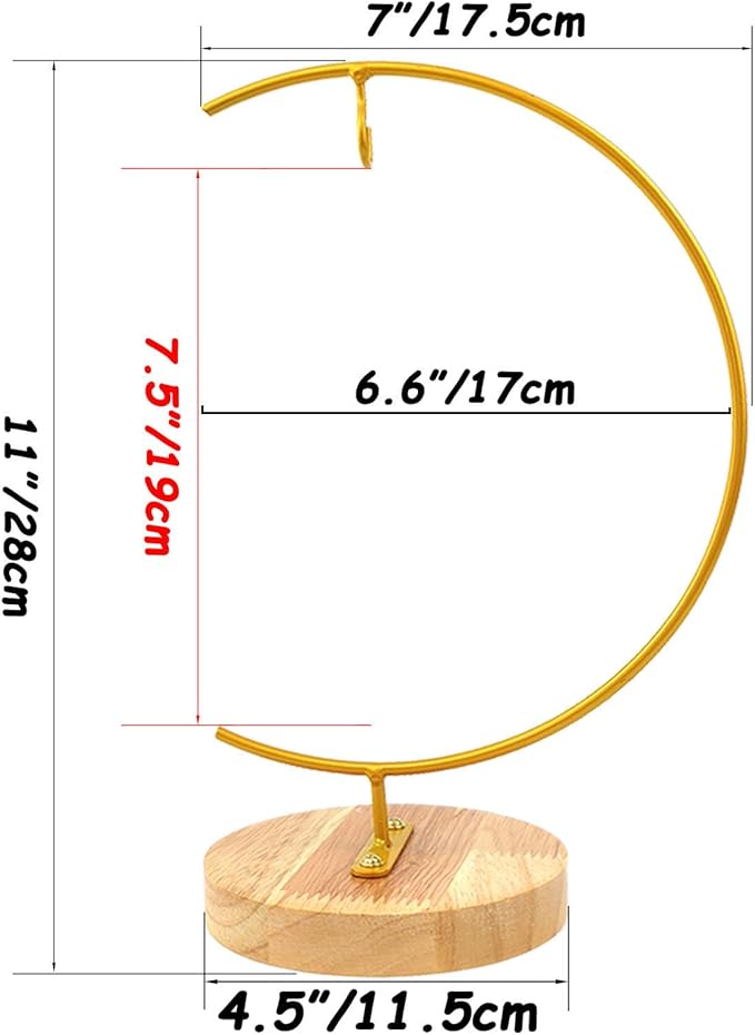 WAJJ Ornament Display Stand, 1 Pack Iron Hanging Stand Rack Holder for Hanging Glass Globe Air Plant Terrarium, Witch Ball and Home Wedding Decoration (Round Wood Gold)