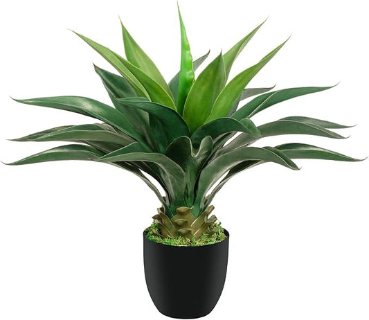 Artificial Agave Plant 2ft - 24" Large Fake Aloe Vera Plants Indoor with Fake Grass - Fake Floor Plant for Front Porch Patio Home Office Door Step Hotel Desert Style Decor 1PCS