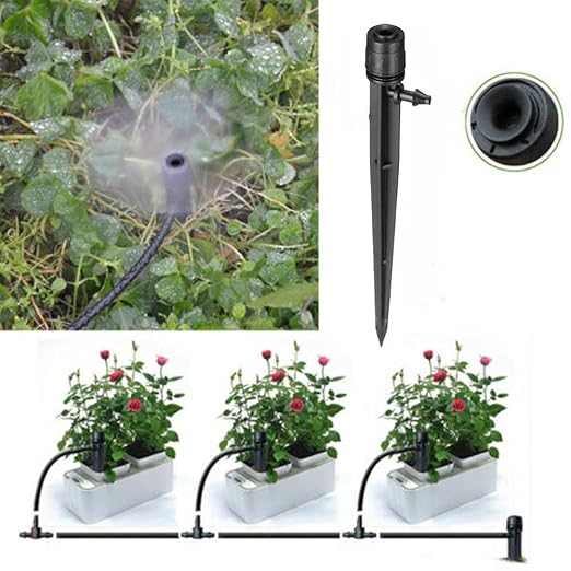 Lxcom Lighting Irrigation Drippers Drip Emitters Micro Spray Adjustable 360 Degree Full Circle Pattern Water Flow Irrigation Drippers Drip System Parts Drip Irrigation, 50 Pack(Black)