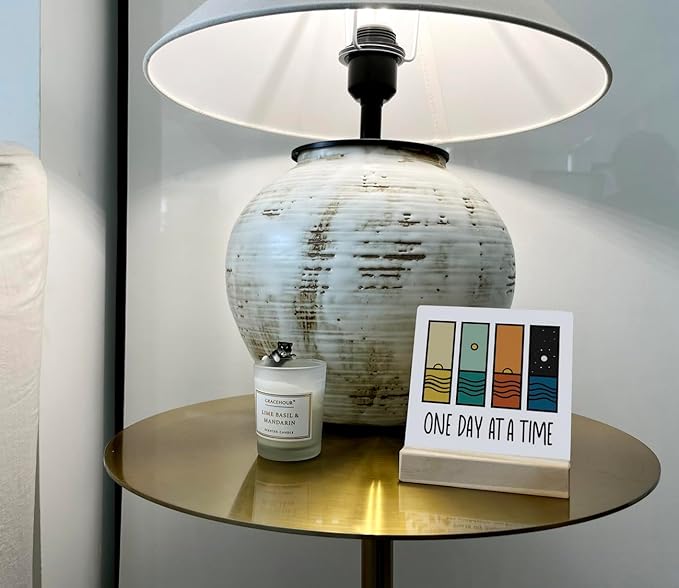 Primitive Wooden Sign, One Day at A Time, Desk Plaque with Wooden Stand 4 x 4.3 inches, Modern Decoration, Farmhouse Table Plaque Signs, Rustic Home Decor Plaque, Inspirational Sign, Uplifting Gift