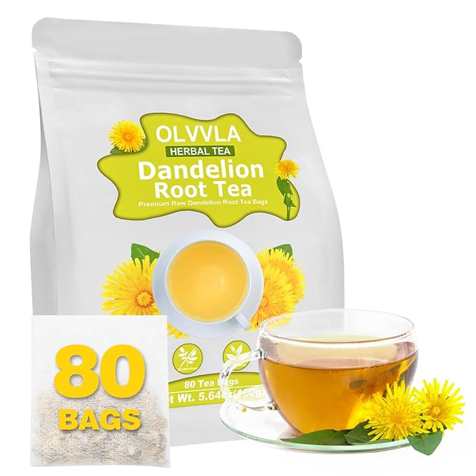 Olvvla - Dandelion Root Tea Bags - 2g X 80 Count - Premium Raw Dandelion Root - Caffeine-free - Non-GMO - Support Digestion & Cleanse
