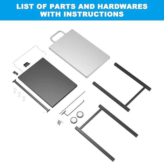 LS'BABQ Outdoor Grill Table Cart, Pizza Oven Stand, BBQ Prep Table with Trash Bag Holder Wheels & Hooks, Double-Shelf Movable Food Prep and Work Stand, Stainless Steel Flattop Grill Cart