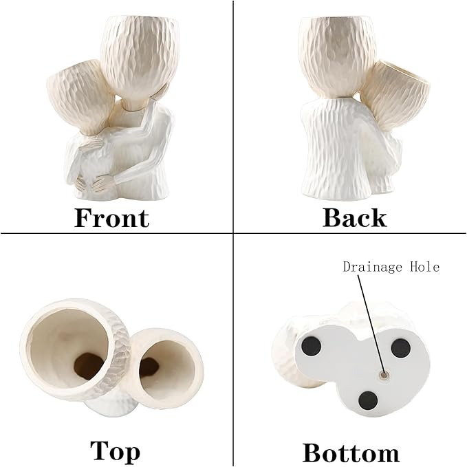 Head Planter for Indoor Plants Face Flower Pots Outdoor Plant Accessories Mug Succulent Planters with Drainage Hole Husband Hug Wife