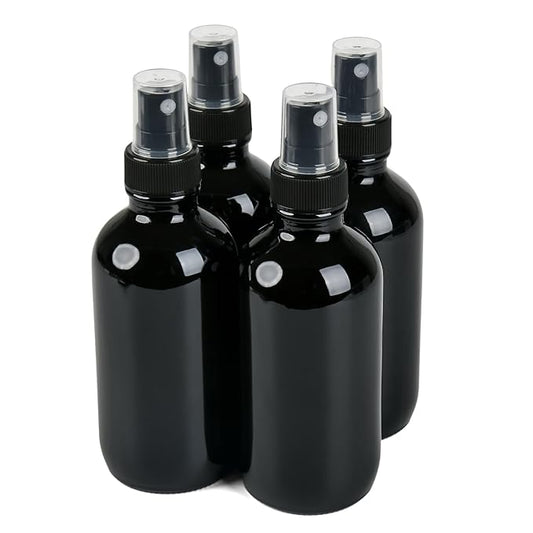 4 PCS, 4 oz Black Glass Mini Spray Bottles, Fine Mist, Refillable Containers for Cleaning Solutions and Skin Care