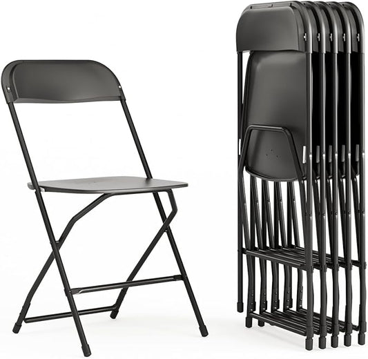 Flash Furniture Hercules Series Plastic Folding Chairs for Parties and Weddings, Stackable Commercial Event Seats with 650-lb. Static Weight Capacity, Set of 6, Black