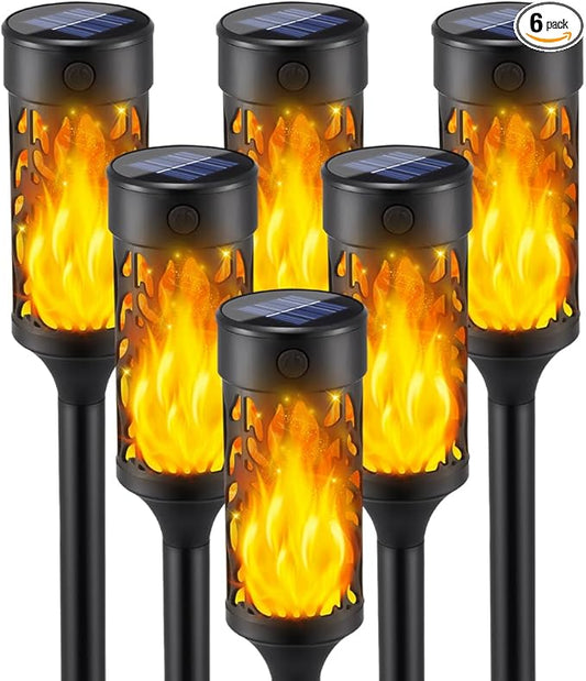 6Pcs Solar Lights Outdoor Waterproof, Tiki Torches for Outside with Flickering Flame, Solar Powered Outdoor Lights for Garden Decor, LED Luces Solares Garden Lighting for Pathway Yard Decorations