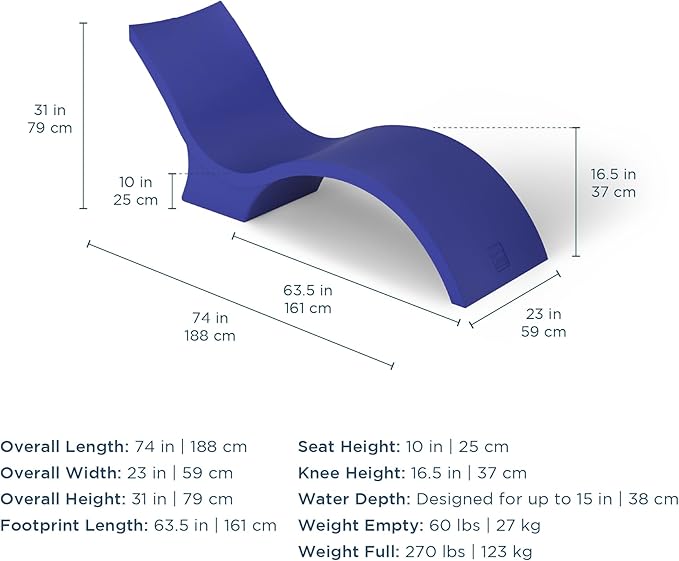 Ledge Lounger- Signature Chaise Deep - Inside Pool & Sun Shelf Lounge Chair - Designed for Deep Shelves 10”-15” - Compatible with All Pool Types - Poolside & Sun Deck Tanning - Set of 2 - Granite Gray