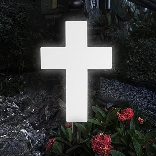 Solar Lighted Cross Grave Lighted Garden Cross Stake Decor LED Jesus Cross Light Decoration for Home Memorial Decoration,Outdoor Yard, Home, Patio