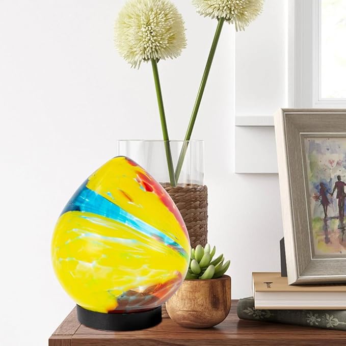 Table Solar Lantern Outdoor Waterproof LED 6.7" Glass Solar Garden Lights Table Solar Lamp for Indoor Patio Porch Yard Decor Gardening Gifts for Women(Red Yellow)