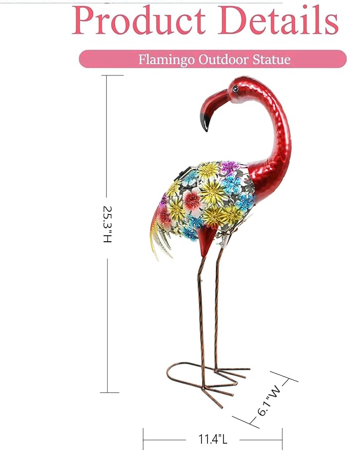 Solar Outdoor Garden Lights,25.3 Inch Height Metal Flamingo Sculptures Garden Statues,Mothers Day Ideal Gifts, Waterproof Path Lights Lawn Stake Ornaments for Patio Pathway Lawn Porch Yard Decoration