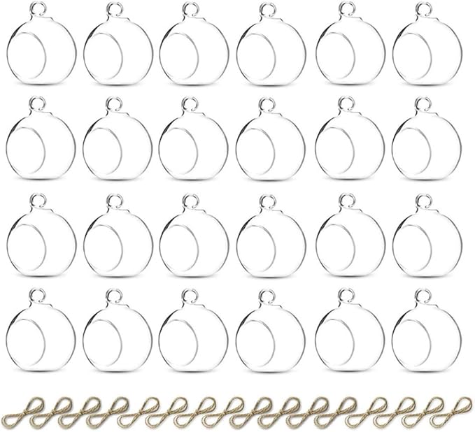 Sziqiqi Hanging Glass Globes Orbs Tea Light Candle Holders fillable with Trinkets for Wedding Ornaments, Wedding Birthday Christmas Party Centerpiece Accessory 2.36inch 20pcs +4 Extra