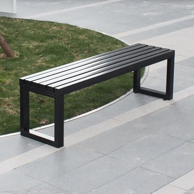 Weatherproof Metal Dining Bench, Outdoor Bench Backless Patio Bench 2-Person Farmhouse Bench Garden Bench for Kitchen, Living Room, Entryway(Black,59in)