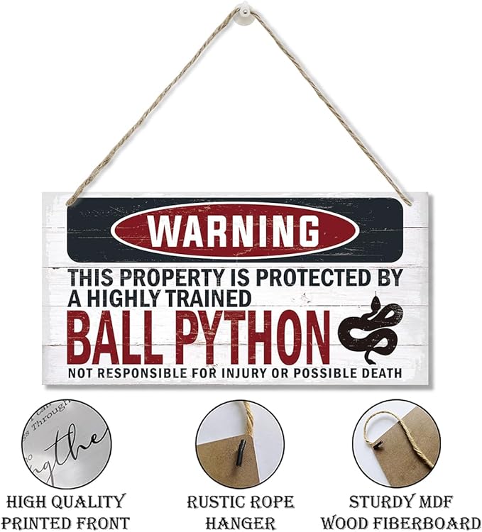 Warning Sign, Ball Python Warning Wood Plaque Sign, Funny Door Signs, Decorative Wood Hanging Suspension Plaque, Farmhouse Wooden Wall Decor, Outdoor Hanging Wooden Signs