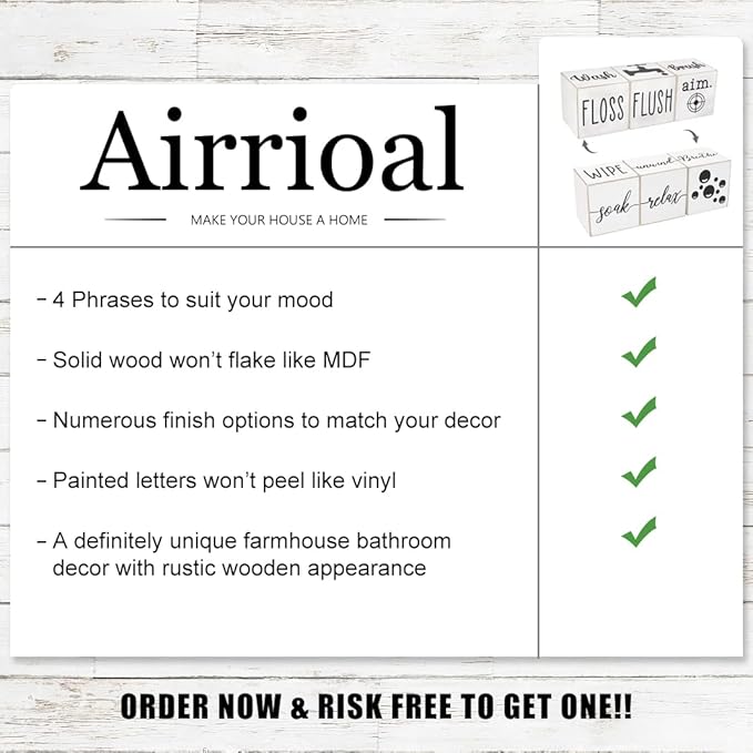 Farmhouse Funny Bathroom Decor, 4-Sided Wooden Blocks, Country Rustic Cute Bathroom Sign for Shelf, Black and White House Home Decorations Accents, 2.8