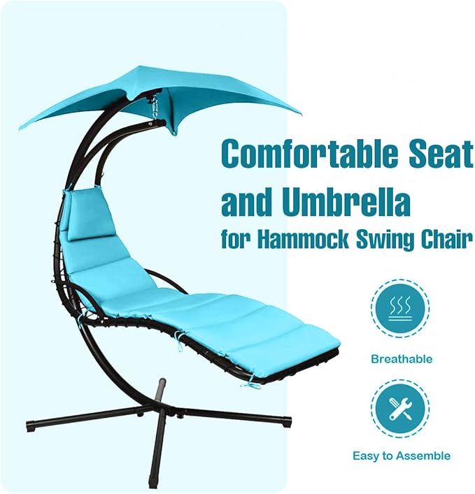 Weatherproof Replacement Cushion Pad and Umbrella for Hanging Lounge Chair Outdoor Chaise Hanging Hammock Chair - Long-Lasting, Fade-Resistant, Quick-Dry, Outdoor Lounge Replacement Set (Light Blue)