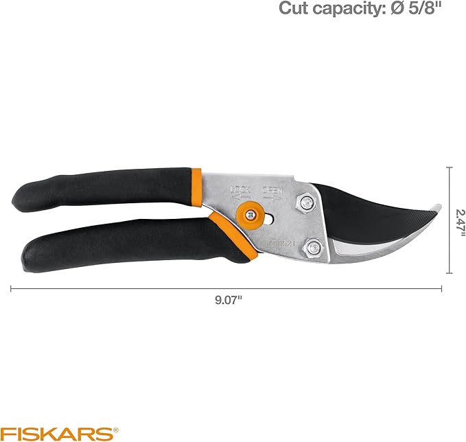 Fiskars Bypass Pruning Shears, 5/8-Inch Cut Capacity Garden Clippers, Gardening Scissors with Sharp, Rust Resistant Steel Blade