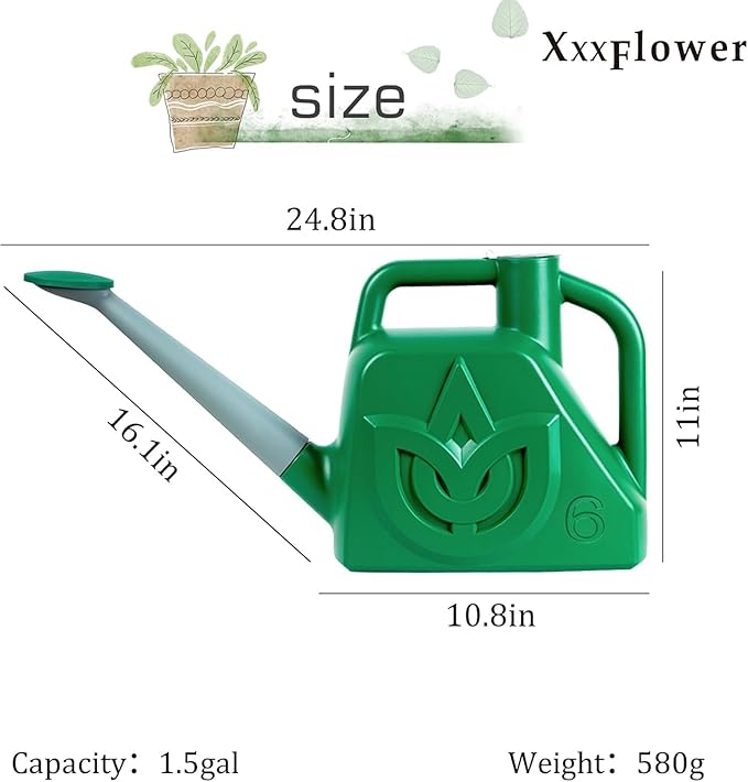 XXXFLOWER 1.5 Gallon Green Watering Can Outdoor Garden Flower Plant, Lightweight 6 L Water Cans with Detachable Nozzle Watering Pot for Office House Garden