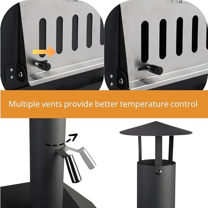 Outvita Outdoor Pizza Oven, Wood Fired Pizza Oven with Adjustable Chimney, Wheels, Pizza Stone, Pizza Peel, Grill Rack for Patio Cooking Picnic Party