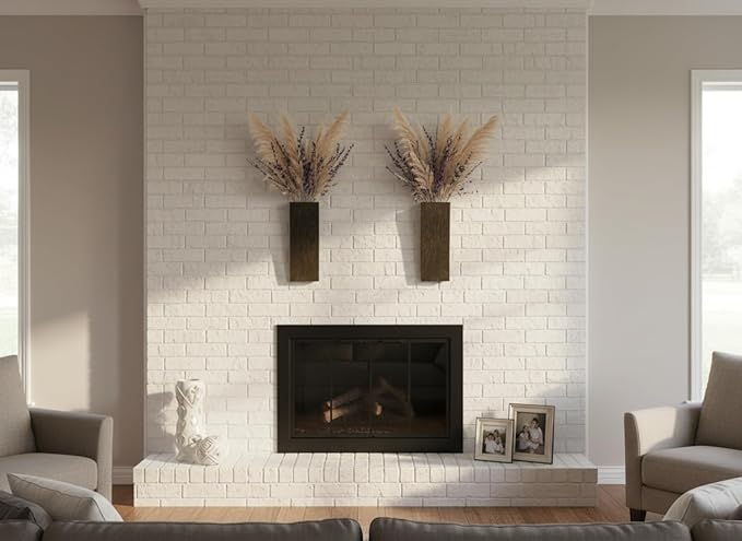 2 Pieces Wooden Wall Hanging Plant Pots Vase Contains Artificial Green Plants for Indoor Fake Plants Greenery Flowers, Modern Planters for Bathroom, Living Room, Kitchen Decor, (Brown)