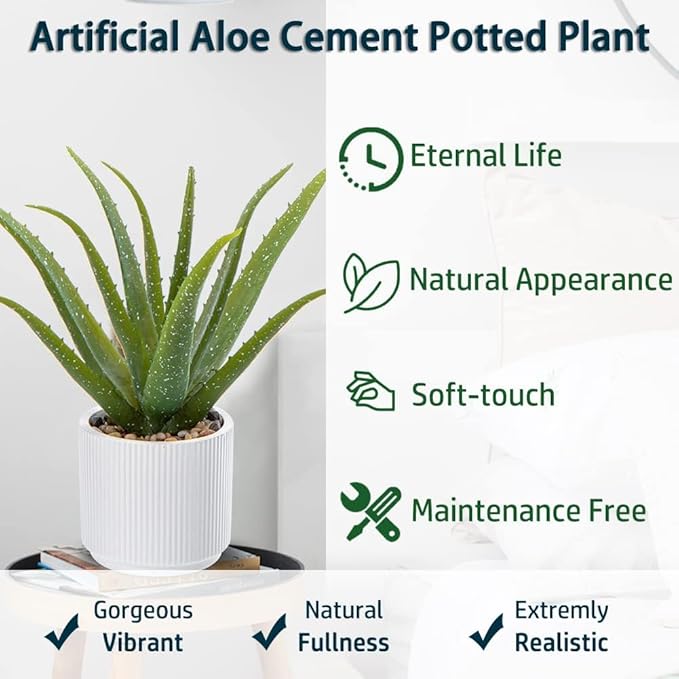 Artificial Succulent Aloe Plants 13 Inch Large Faux Succulents with Ceramic Pot Fake Aloe Potted Plant for Home Indoor Bathroom Table Bedroom Shelf Office Decor