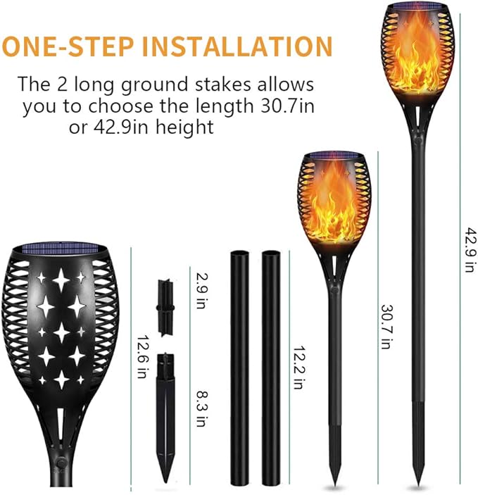 YoungPower 43'' Large Solar Torch Lights Flickering Flames Torches, Waterproof Outdoor Flame Decoration Lighting for Yard Driveway, 2P