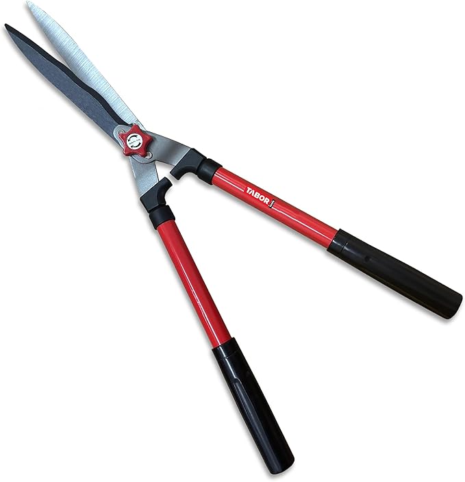 TABOR TOOLS B620A Hedge Shears with Wavy Blade for Trimming Borders, Boxwood, and Bushes, Manual Hedge Clippers with Comfort Grip Handles.