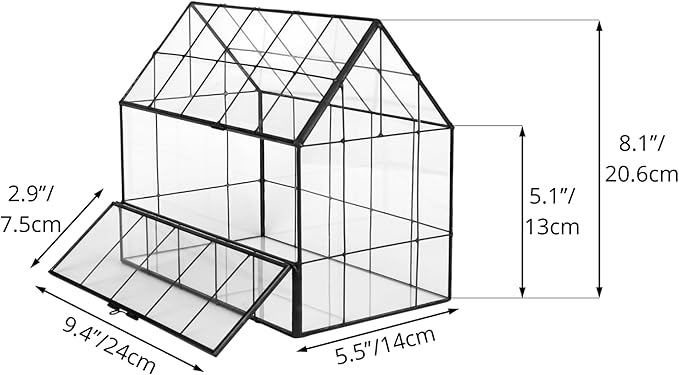 NCYP Geometric Glass Terrarium with Front Opening Door, House Shape Closed Micro Landscape Planter Box for Small Succulent, Cacti - Home Indoor Tabletop Decor, Handmade, Black (No Plants)