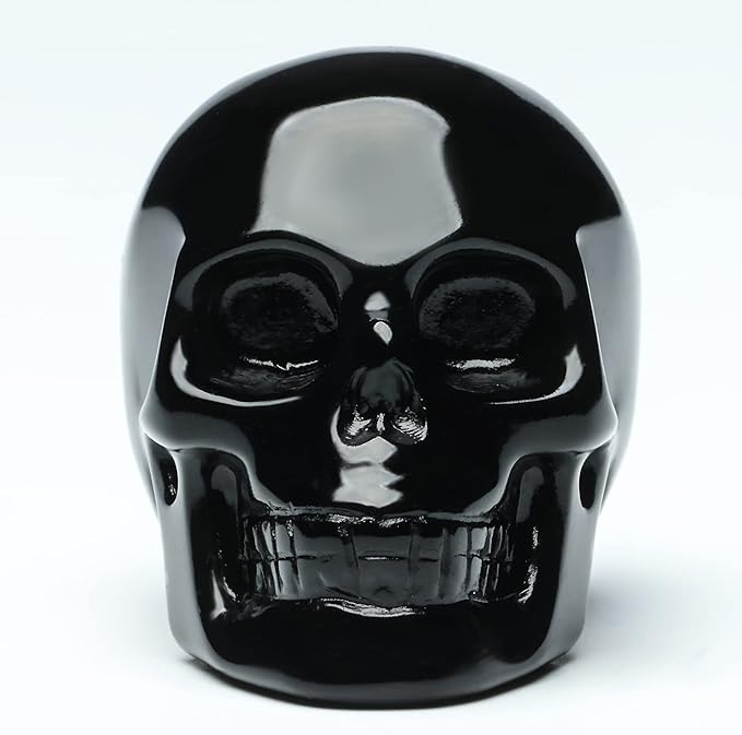 2''Natural Black Obsidian Crystal Skull Head Hand Carved Reiki Healing Stone Statue Healing Home Office Art Room Decoration