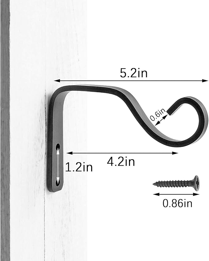 2Pcs 5in Decorative Outdoor Iron Wall Hooks for Hanging Lantern Jar Sconce Solar Light Small Planter Bird House, Black