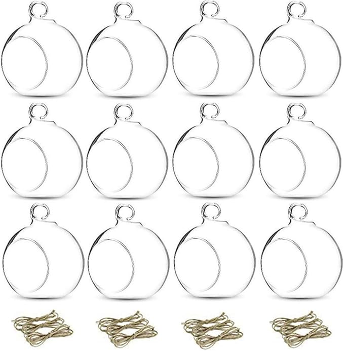 12 Pcs 3.15"/ 8cm Hanging Glass Tealight Holder Globe Plant Terrariums Glass Orbs Air Plants Tea Light Candle Holders Home Decor Indoor Outdoor Garden DIY Gifts (9 Pcs + 3 Pcs)