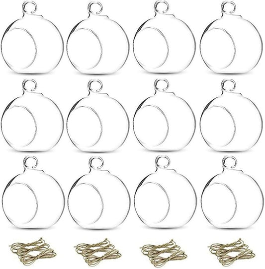 12 Pcs 3.15"/ 8cm Hanging Glass Tealight Holder Globe Plant Terrariums Glass Orbs Air Plants Tea Light Candle Holders Home Decor Indoor Outdoor Garden DIY Gifts (9 Pcs + 3 Pcs)