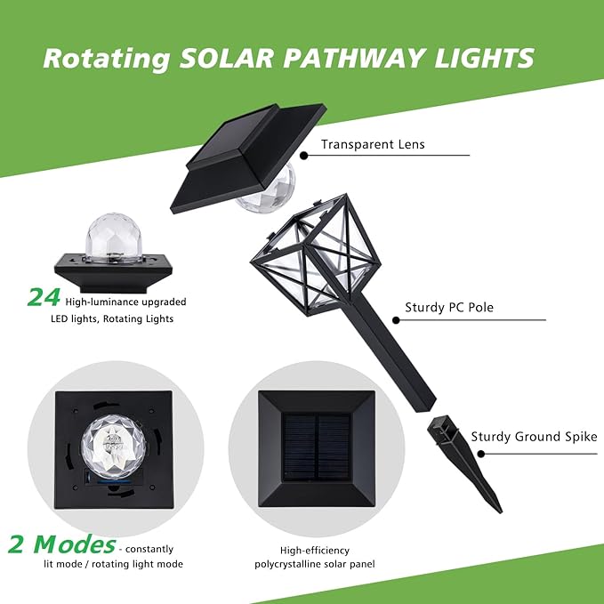8 Pack Large Rotating Solar Lights Outdoor Waterproof 2 Modes Twinkling Decorative Lights for Garden Yard Pathway Walkway Decorations Landscape Lighting. (8)