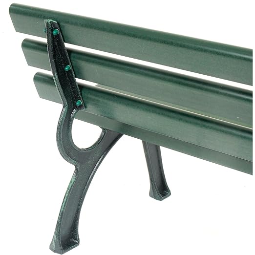 Global Industrial 4'L Outdoor Park Bench with Backrest, Recylced Plastic Slats, Wrought Iron Frame, 1100 lbs Capacity, Green, Surface Mount, Easy Assembly