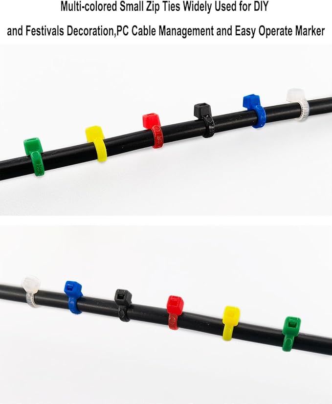 HS Colored Zip Ties Neon Small Nylon Wire Ties Assorted 6 Colors (Green,Yellow, Black, White, Blue, Red) 4 Inch for Crafts,Bulk 600 Pack