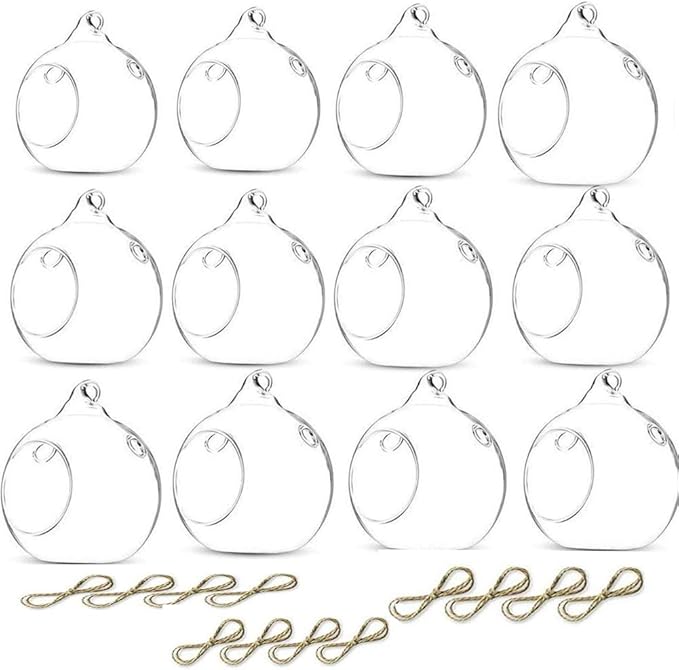 12 Pcs 3.15"/ 8cm Hanging Candle Holder Glass Globes for Candles, Air Plant Holders Terrarium Hanging Tea Lights Candle Holder Home Wedding Party Tree Decoration