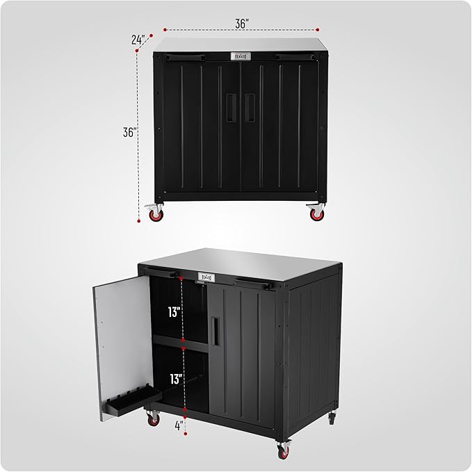 Grill Table, Outdoor Bar Cart Grill Cart with Storage Cabinet,Modular Outdoor Kitchen Island, Outdoor Grill Station with 304 Stainless Steel Top,Pizza Oven Table for Lawn & Garden,L35.4” x W24”
