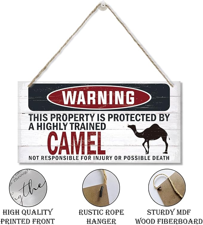 Warning Sign, Camel Warning Wood Plaque Sign, Funny Door Signs, Decorative Wood Hanging Suspension Plaque, Farmhouse Wooden Wall Decor, Outdoor Hanging Wooden Signs