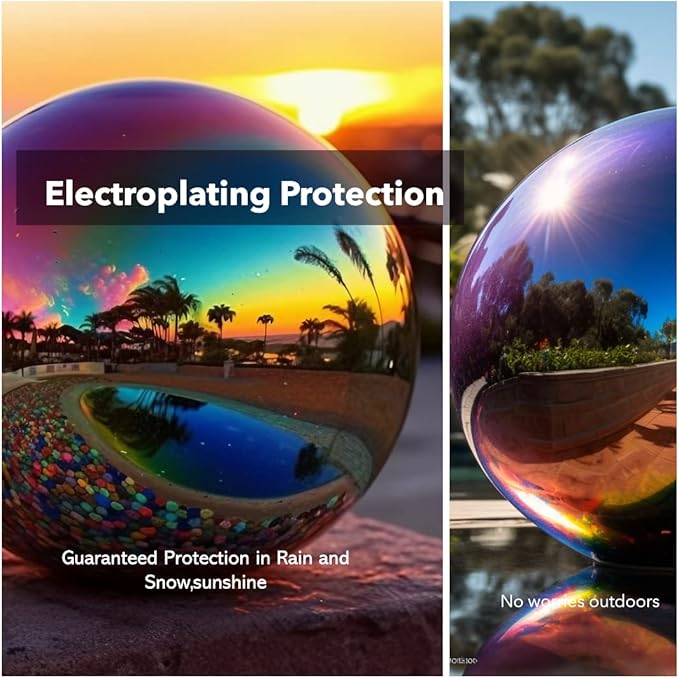 12 Inch Stainless Steel Gazing Globe,v2croft Hollow Ball Mirrored Surface Polished Shiny Sphere,Garden Stainless Steel Gazing Ball for Outdoor Lawn Pond Yard Ornament(rainbow)