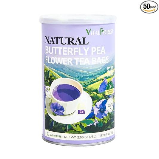Butterfly Pea Flower Tea Bags – 50 Count, 100% Natural Butterfly Tea from Thailand, Caffeine-Free, Dried Blue Pea Flowers for Hot & Iced Tea, Vibrant Color-Changing for Relaxation & Wellness