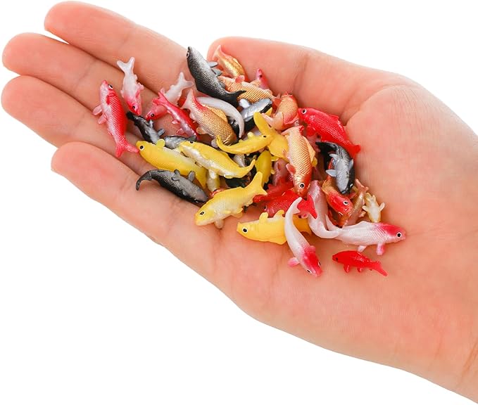 ZENFUN 50 Packs Mini Koi Fish, Cute Miniature Fish Fake Mini Fish Set, Plastic Small Koi Fish, Tiny Fish Model Bulk for Ornament Supplies, Cake Decoration, Fish Tank DIY, Fairy Garden Supplies