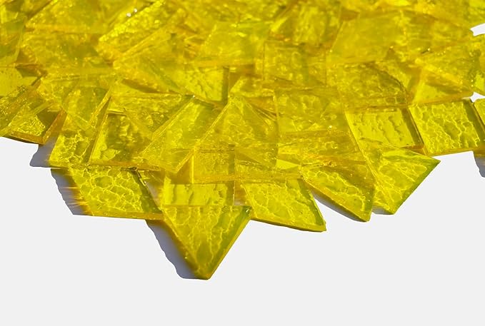 Large Transparent Textured Glass Tiles for DIY Crafts, 200g Stained Glass Pieces Supplies, 4 Shapes Tiles for DIY Mosaic Kit, Yellow Sunbeam