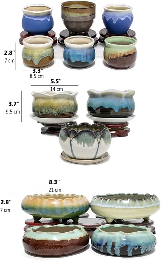 Dahlia 8.3'' Inch Large/Shallow/Wide Drip Glazed Ceramic Planter/Succulent Pot/Plant Pot, Gray