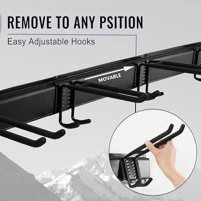 Wall Mount Tool Storage Rack, Heavy Duty Garage Storage Tool Organizer, Garden Tool Wall Hooks and Hangers, Hold Up to 350lbs Black 2Pack, AK806-Black-2Pack