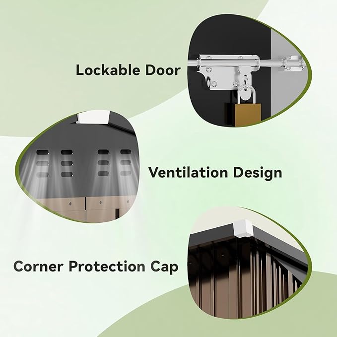 COMHOMA Shed Outdoor Storage Shed Metal,Lockable Doors Tool Sheds with Sloping Roof,Steel Garden Shed with Air Vent for Backyard,Patio,Lawn,Poolside (Brown, 8'*6')