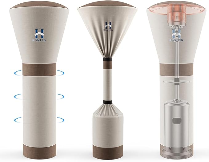 HAMLER Patio Heater Covers, Outdoor Heater Covers Waterproof with Zipper, Outdoor Patio Heater Cover Fits up to 89"H x 33"W x 19"W, Heavy Duty Heater Covers for Standing Heater, Brown & Beige