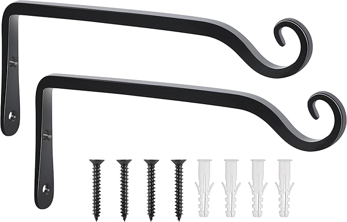 Gtongoko 2 Pack 10 Inch Metal Plant Hangers Wall Hooks for Hanging Plant Brackets, Outdoor Hooks for Hanging Bird Feeders, Flower Baskets, Lanterns, Wind Chinme, Solar Lamps