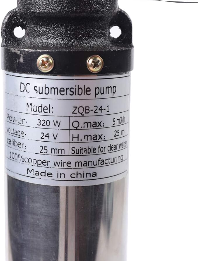 Deep Well Submersible Pump DC 24V 320W Electric Solar Powered Water Pump, 22 GPM Flow, 82ft Lift, Farm Ranch Irrigation Submersible Bore Hole Deep Well Pump 5000 RPM